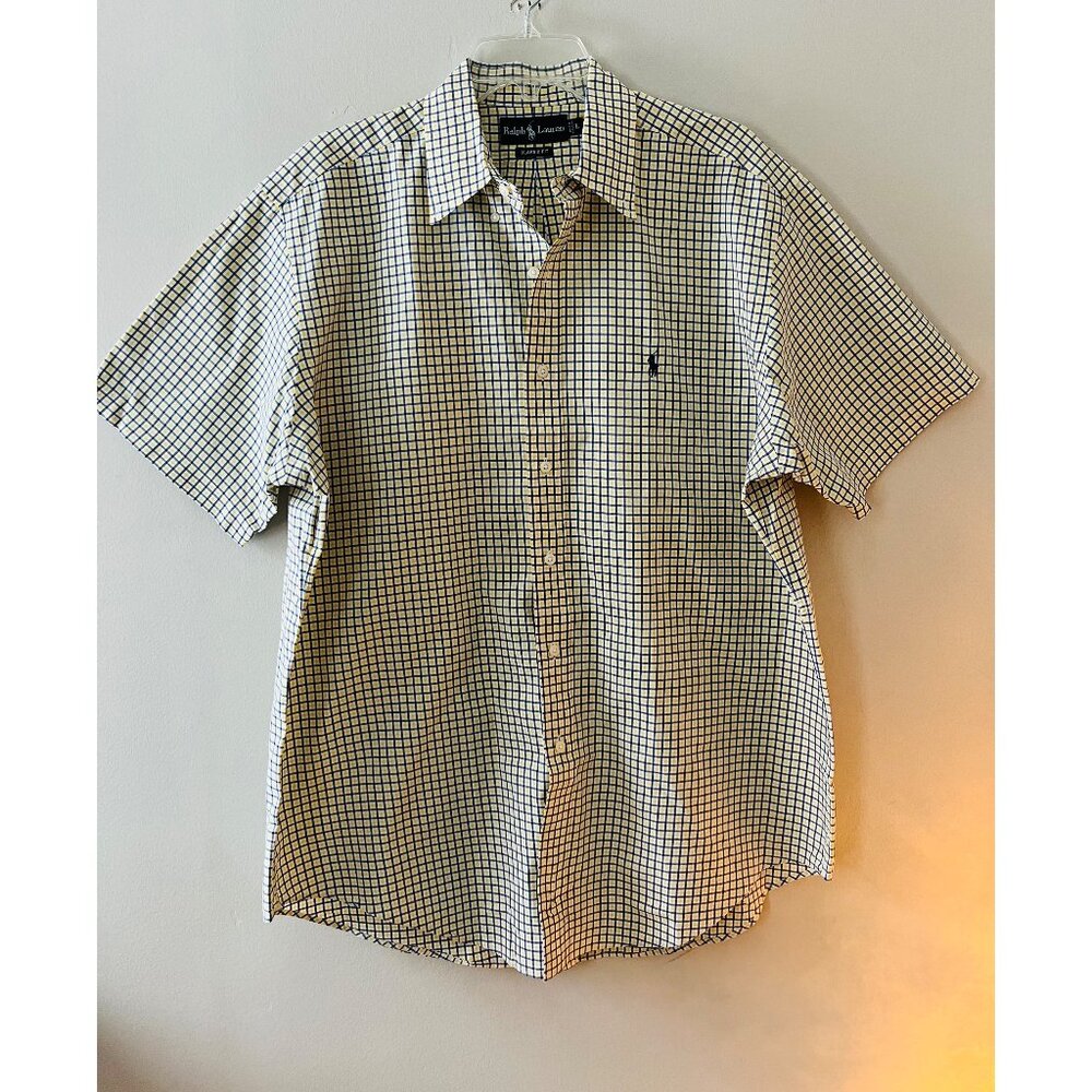 Ralph Lauren Sz L Short Sleeve Oxford Shirt‎ Multicolor Check Pattern Pocket